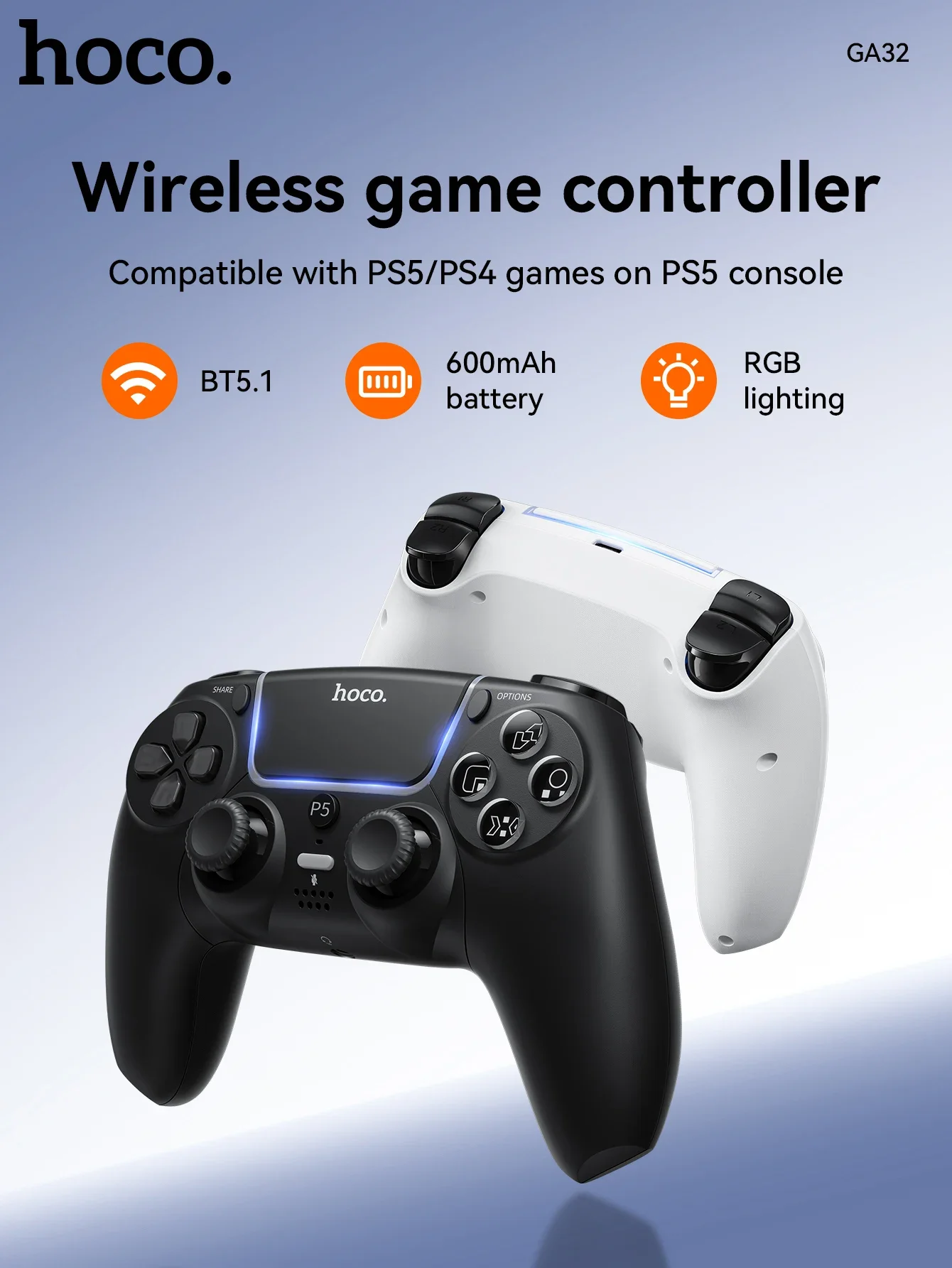 HOCO GA32 Dragon Wireless Gamepad for PS5, Bluetooth 5.1, 600mAh - Black - Image 8