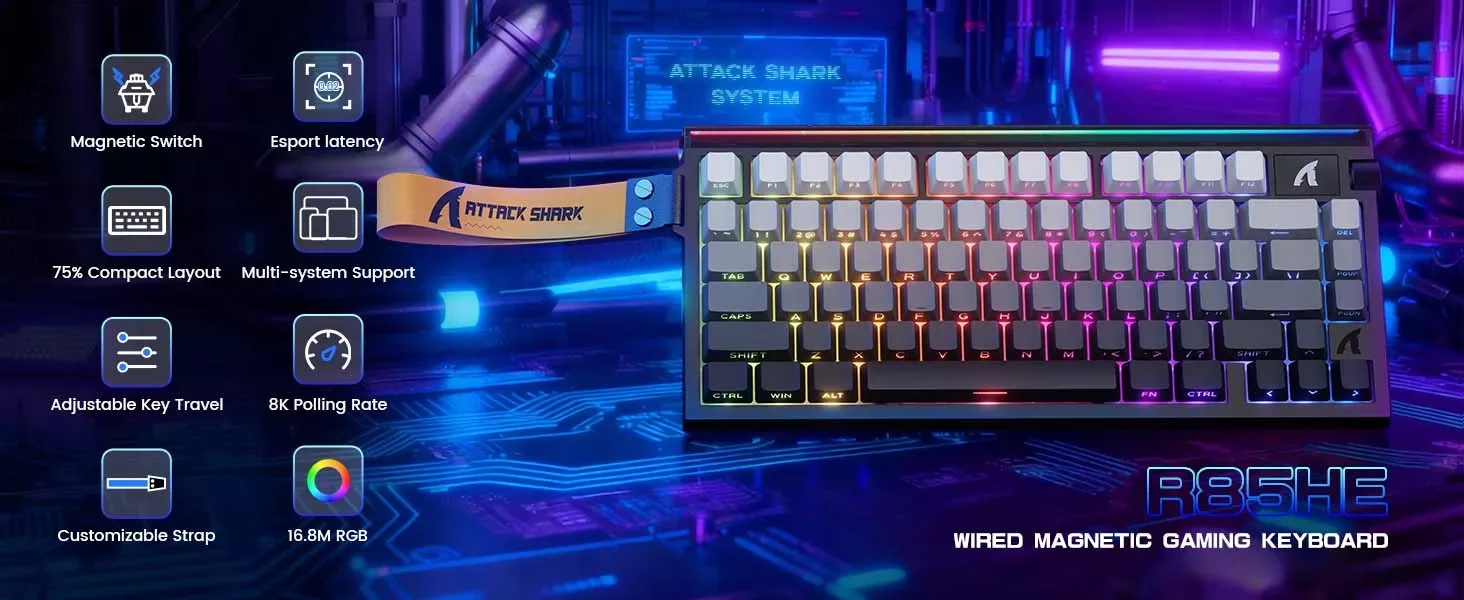 كيبورد ATTACK SHARK R85HE ميكانيكي بلون Starry White وسويتش Purple Mandrel - Thumbnail 14