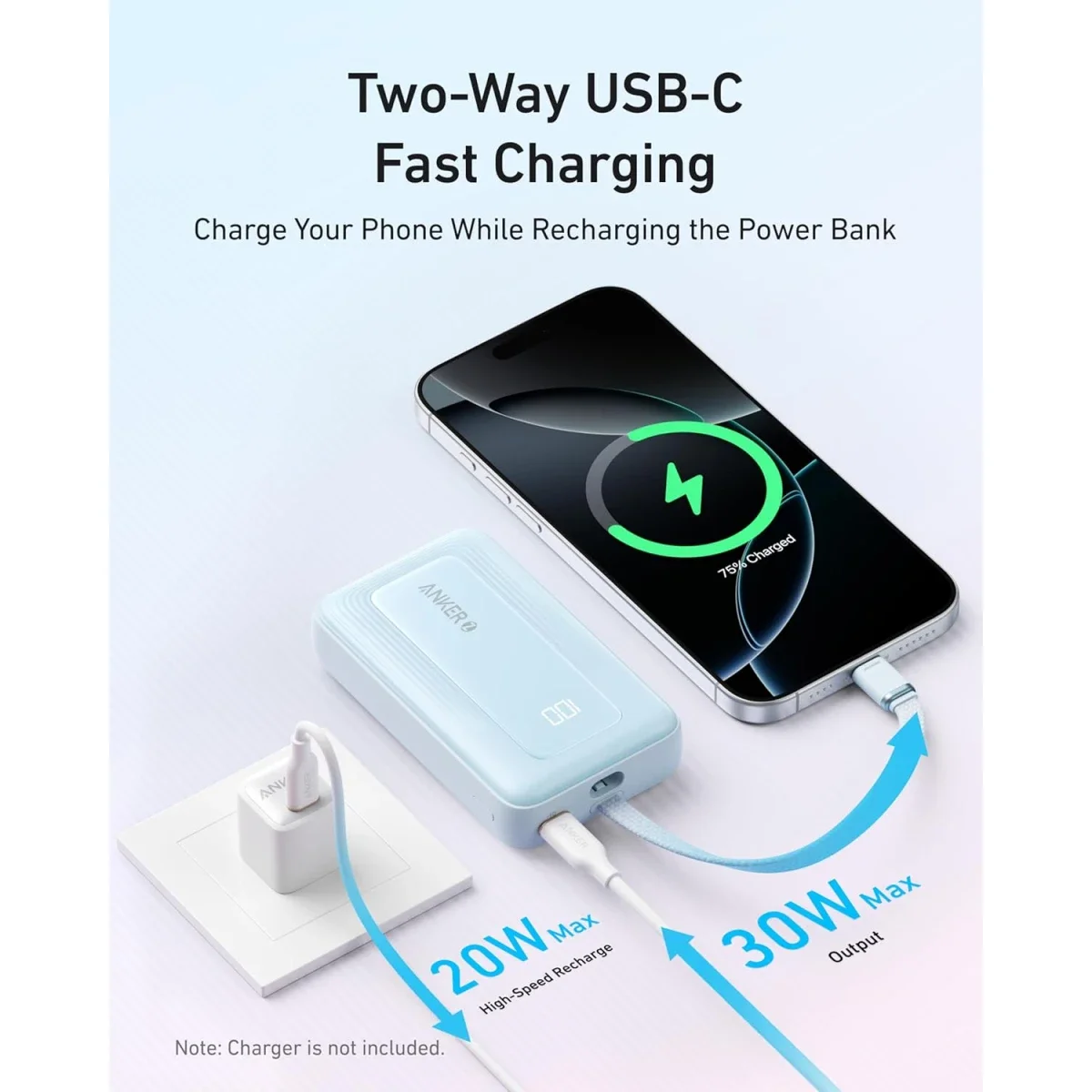Anker A1688H31 Zolo 10,000mAh 30W USB-C Power Bank Blue - Thumbnail 4
