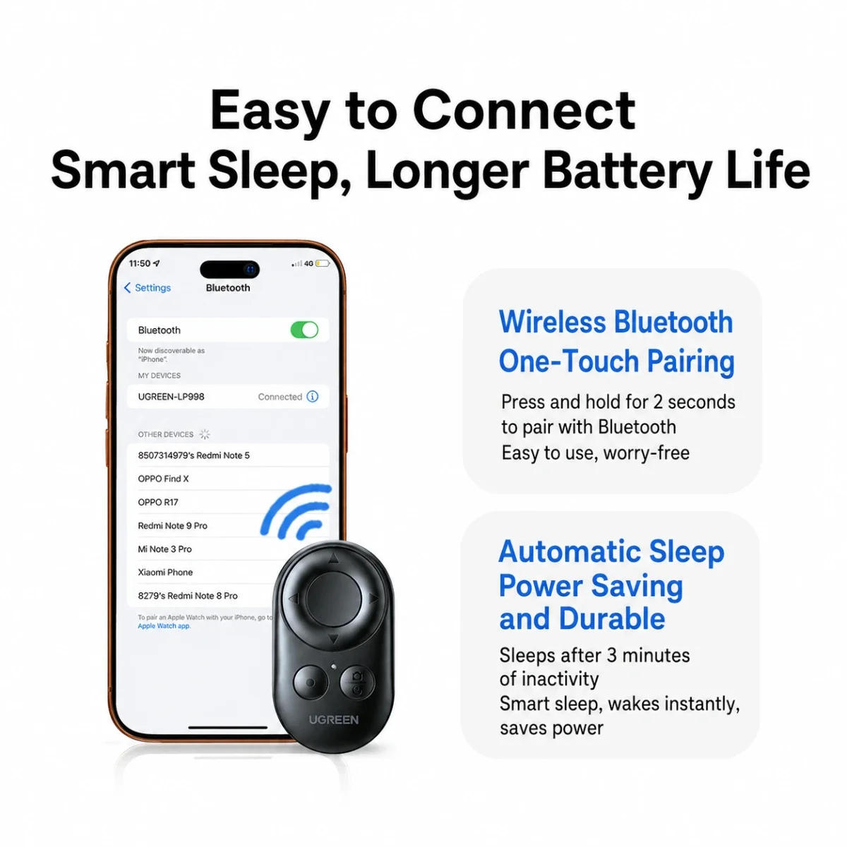 UGREEN LP998 Bluetooth 5.4 Multi-Functional Remote Control (85580) - Image 5