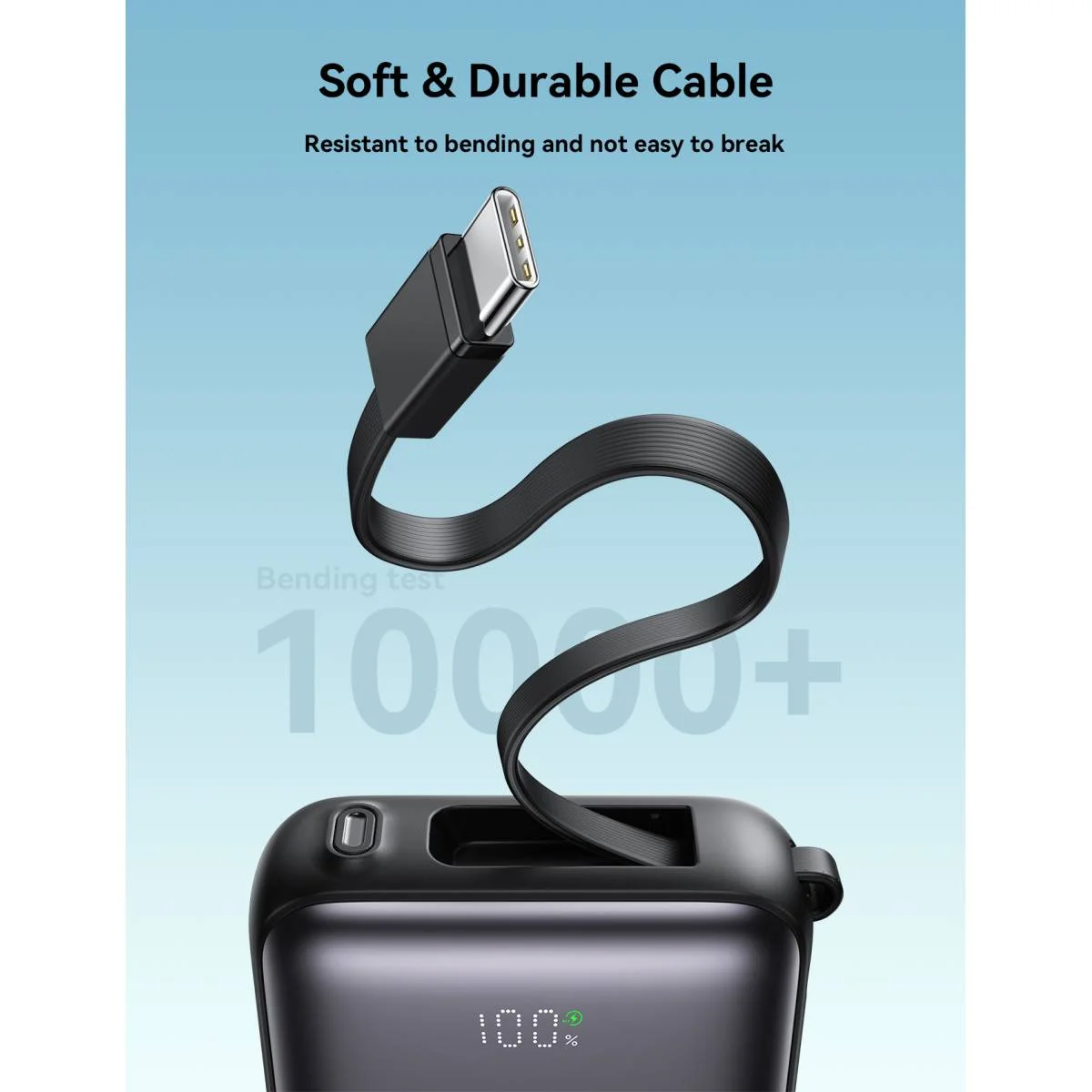 JOYROOM JR-PBF27 10000mAh Mini Power Bank 22.5W with Built-In Type-C & Lightning Cables - Black - Thumbnail 7