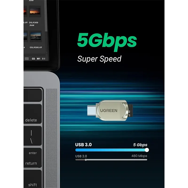 قارئ بطاقات Ugreen 80124 من USB-C إلى Micro SD بهيكل من سبيكة الزنك - Image 4