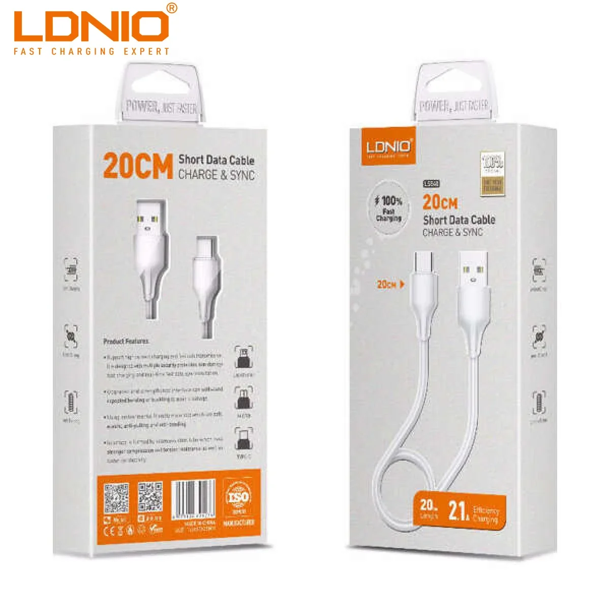 كابل بيانات USB LDNIO LS540 لأجهزة iPhone بطول 20 سم