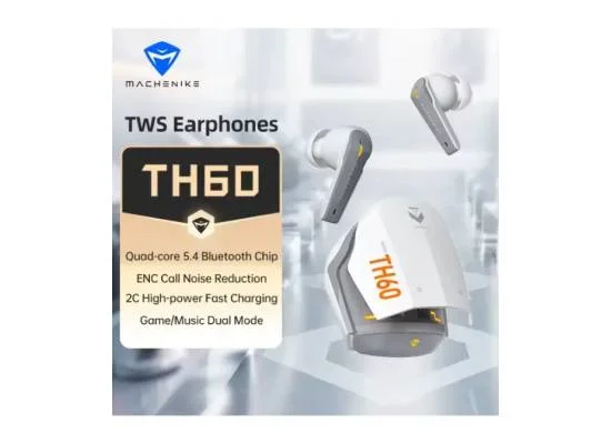 سماعات أذن لاسلكية MACHENIKE TH60 TWS بلوتوث 5.4 مع 4 ميكروفونات ENC أبيض - Image 8
