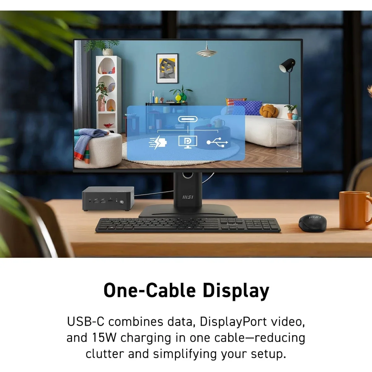 MSI 24-inch IPS Full HD Monitor, 144Hz, 1ms, FreeSync, HDMI, USB-C 15W PD, VESA, Tilt, Speakers, 4-Side Slim Bezel, Black – PRO MP242 E14C - Image 2