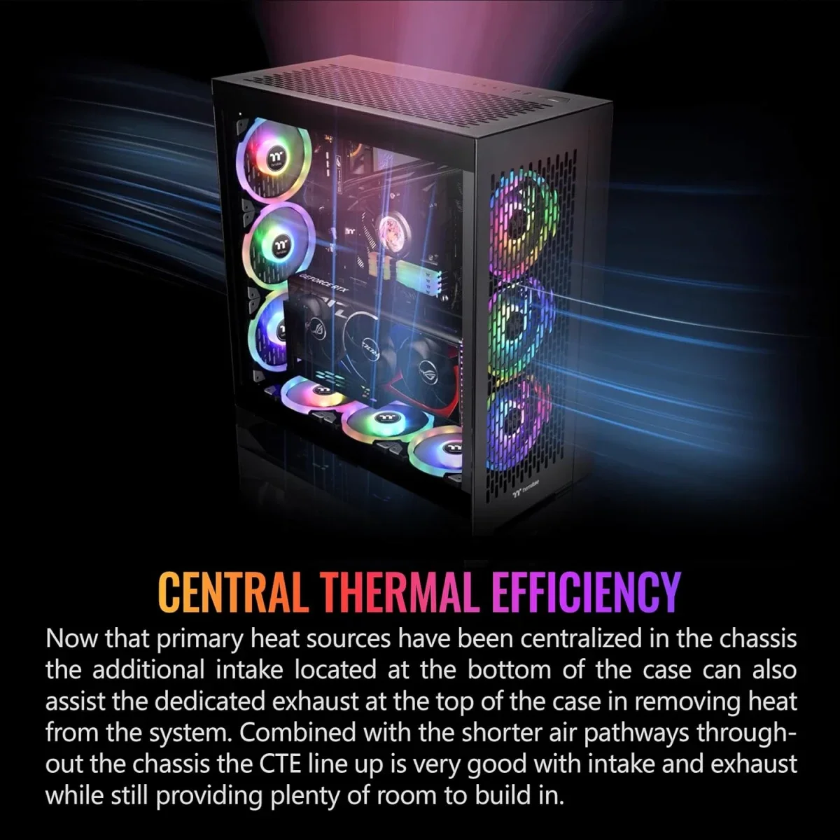 هيكل كمبيوتر Thermaltake CTE E600 MX E-ATX ميد تاور مع كابل Riser بطول 400mm PCIe 4.0 - أسود - Thumbnail 6