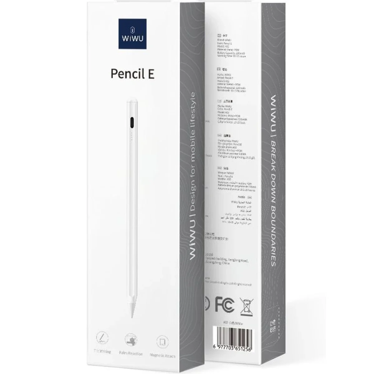 WIWU Pencil E A02 iPad Stylus Pen with Palm Rejection, 130mAh, USB-C, White