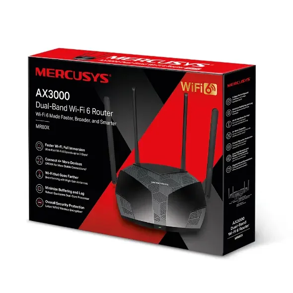 راوتر MERCUSYS MR80X AX3000 واي فاي 6 ثنائي النطاق جيجابت مع 4 هوائيات عالية الكسب ودعم VPN - Thumbnail 3