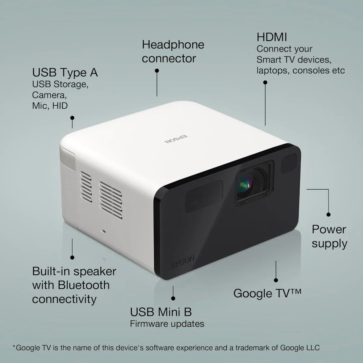 EPSON EF-21W Mini Full HD Laser Projector with Google TV, 1,000 Lumens, Warm White - Thumbnail 2