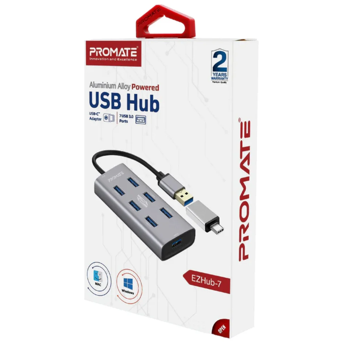 Promate EzHub-7 7-in-1 Powered USB Hub with 7 USB 3.0 Ports and USB-C Adapter - Image 1