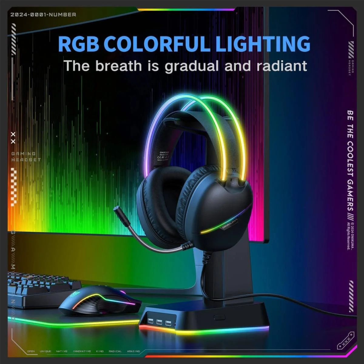 سماعة ألعاب ONIKUMA X33 سلكية USB-C مع مايك وإضاءة RGB - أسود - Image 2