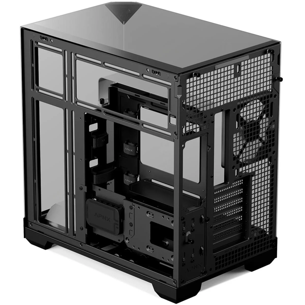APNX V2 Black ATX Mid-Tower Panoramic Gaming Case with 4x 140mm ARGB Fans - Image 3