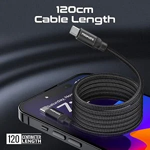 كابل Promate Springy USB-C إلى USB-C مغناطيسي مجدول 60 واط 120 سم أسود - Image 11