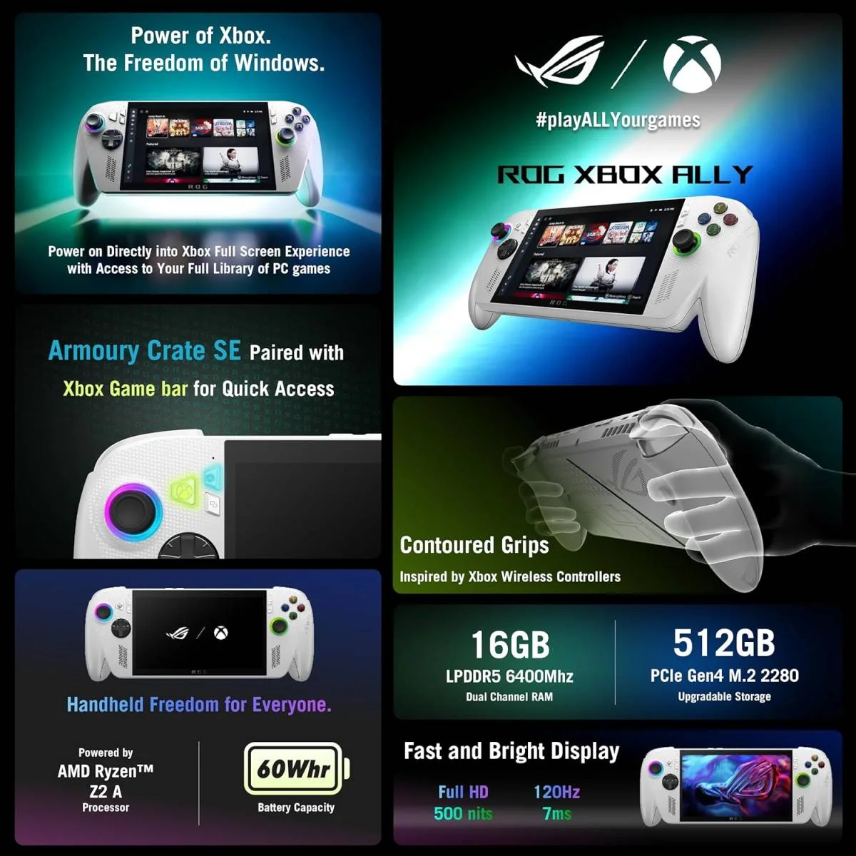 جهاز ألعاب محمول Asus ROG Xbox Ally RC73YA-NH004W بشاشة لمس 7 إنش FHD 120Hz، Ryzen Z2 A، رام 16GB، SSD 512GB، أبيض - Image 9