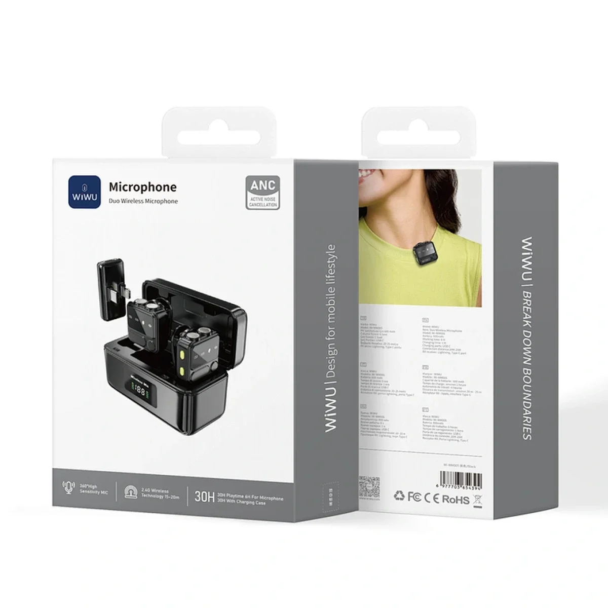 ميكروفون لافالير WiWU Wi-WM005 بتقنية Bluetooth 5.3 مع مستقبلات مزدوجة - Thumbnail 4