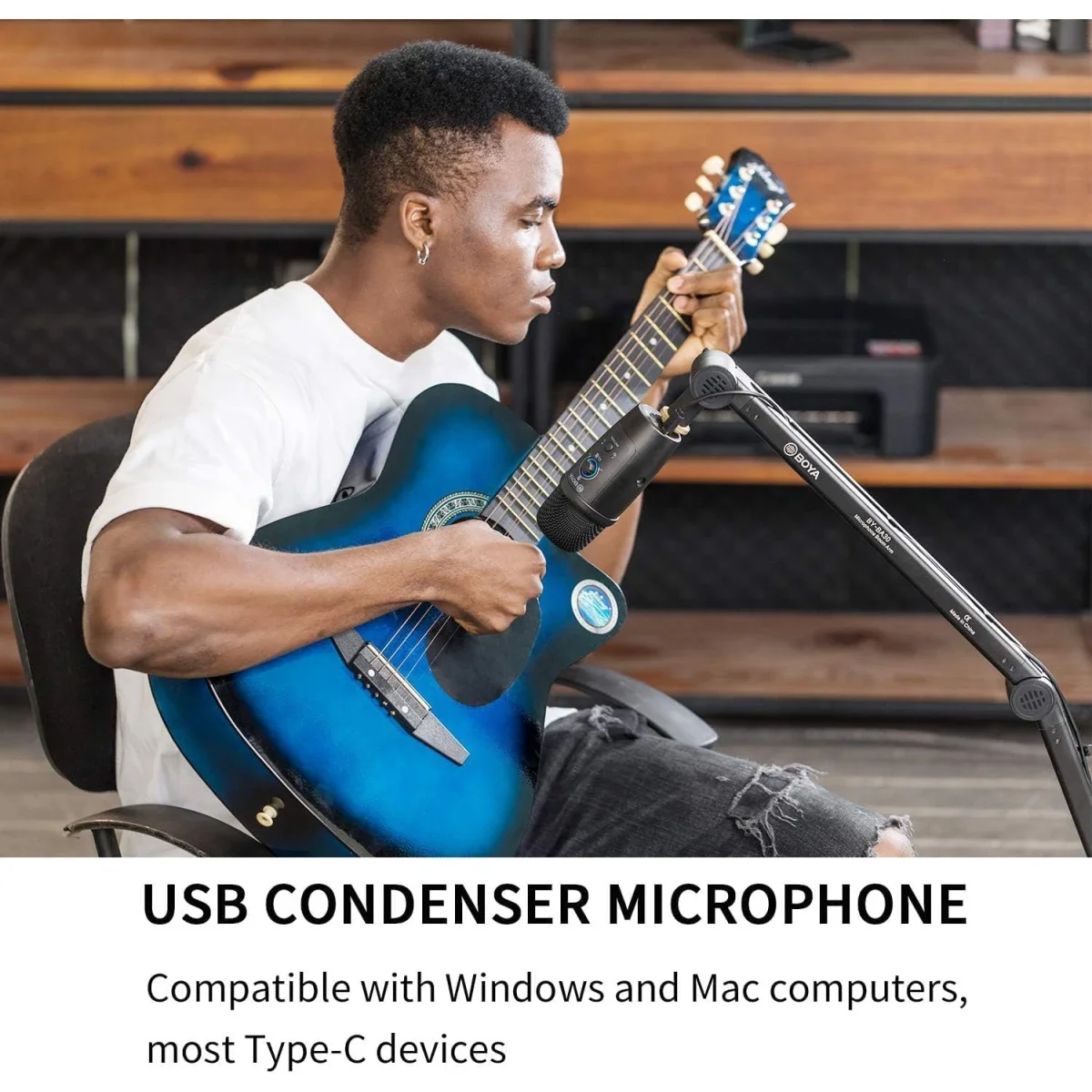 ميكروفون مكثف USB Boya BY-PM500 مع حامل طاولة، أسود - Image 8