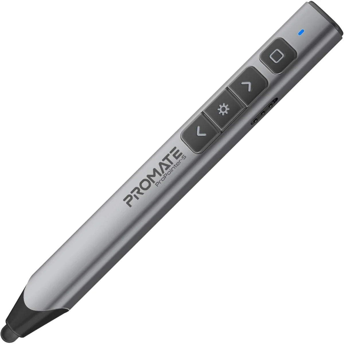 جهاز تحكم بالعروض وقلم ستايلس Promate ProPointer-S لاسلكي بمؤشر ليزر أخضر وتقنية 2.4GHz ومدى 50 متر - أسود