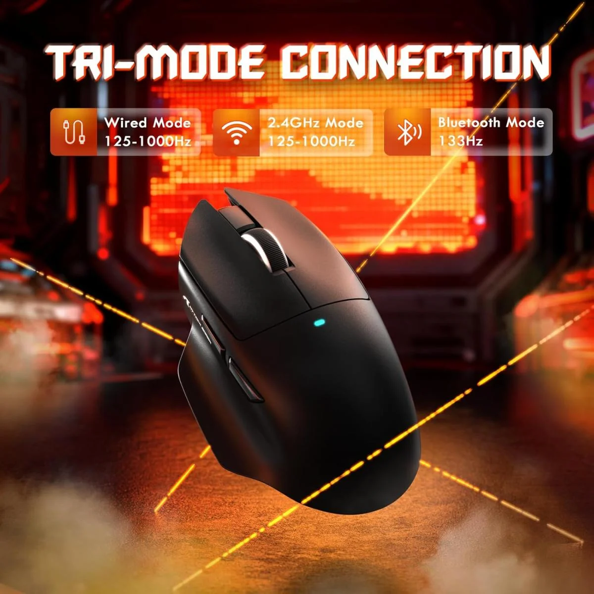 ماوس ألعاب لاسلكي ATTACK SHARK V6 مع قاعدة شحن مغناطيسية RGB، 25000 DPI، أسود - Image 2