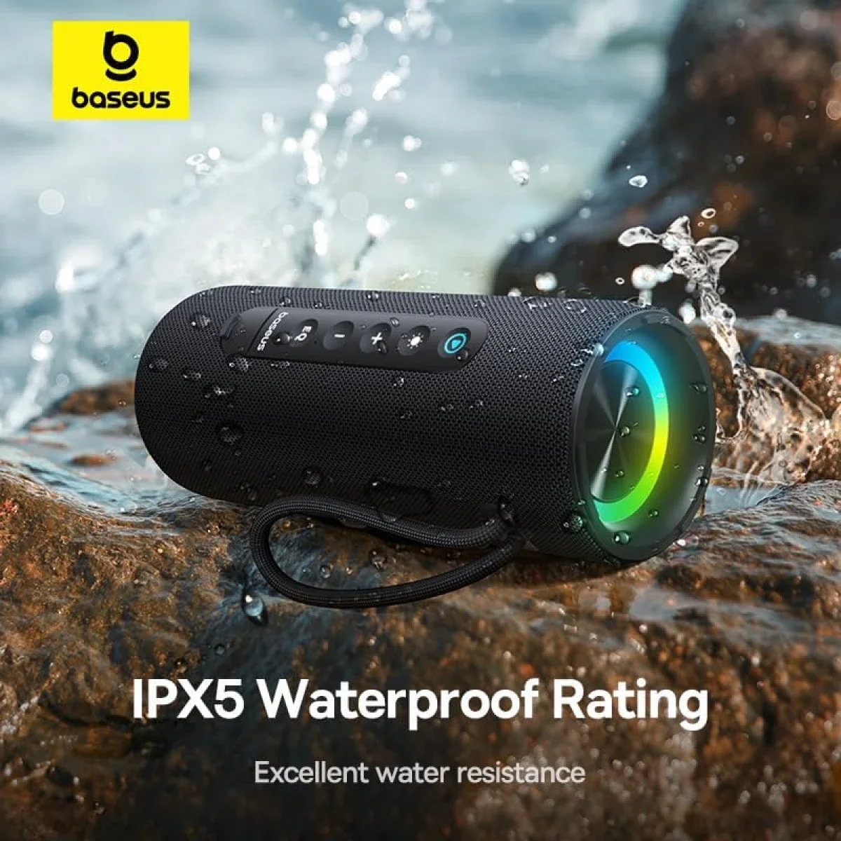 مكبر صوت Baseus AeQur Series VO20 بلوتوث مع إضاءة RGB، 15 واط، تشغيل حتى 15 ساعة - أسود - Image 2