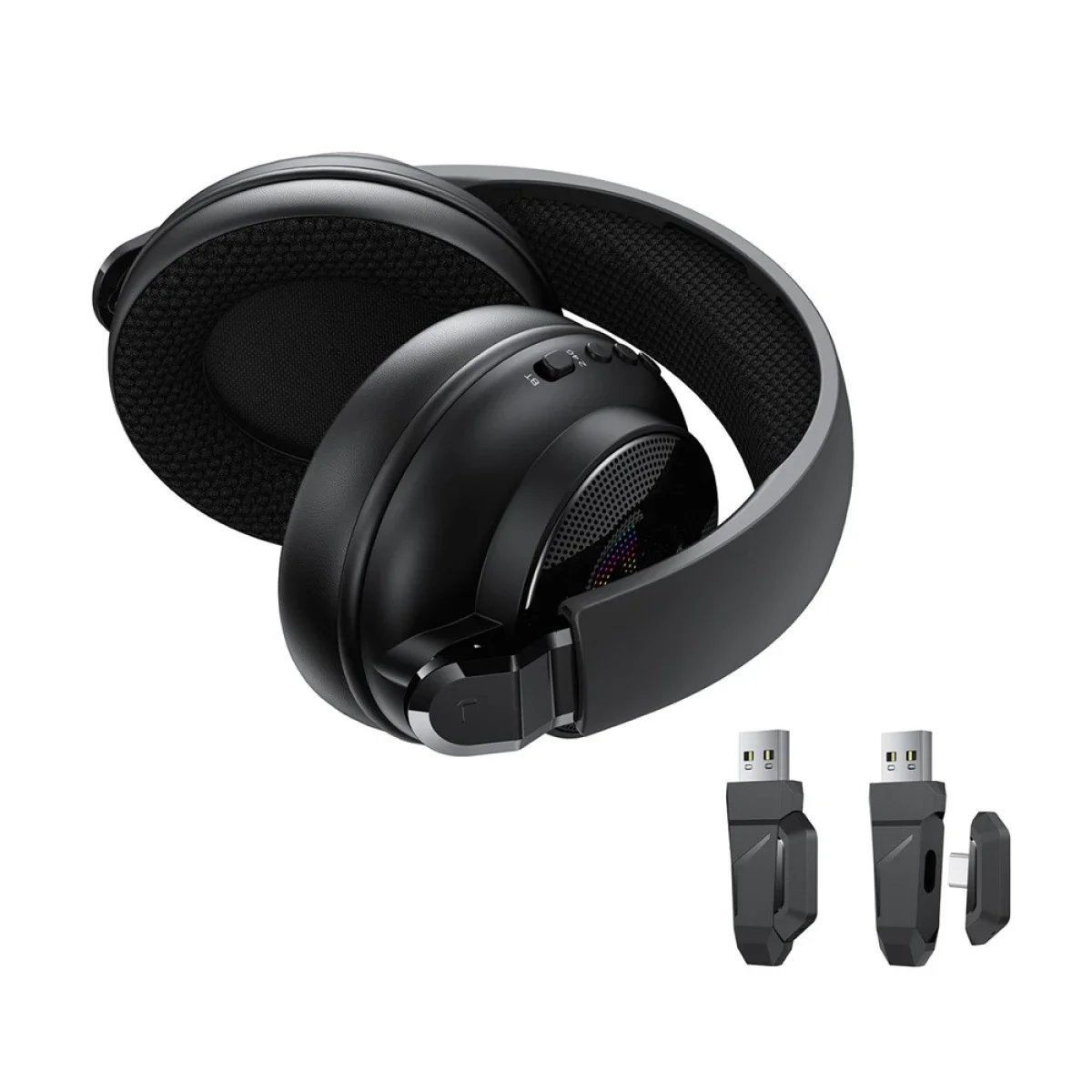 سماعة ألعاب ACEFAST H15 لاسلكية مع Bluetooth 6.0 و2.4GHz وإضاءة RGB وميكروفون - أسود - Thumbnail 4