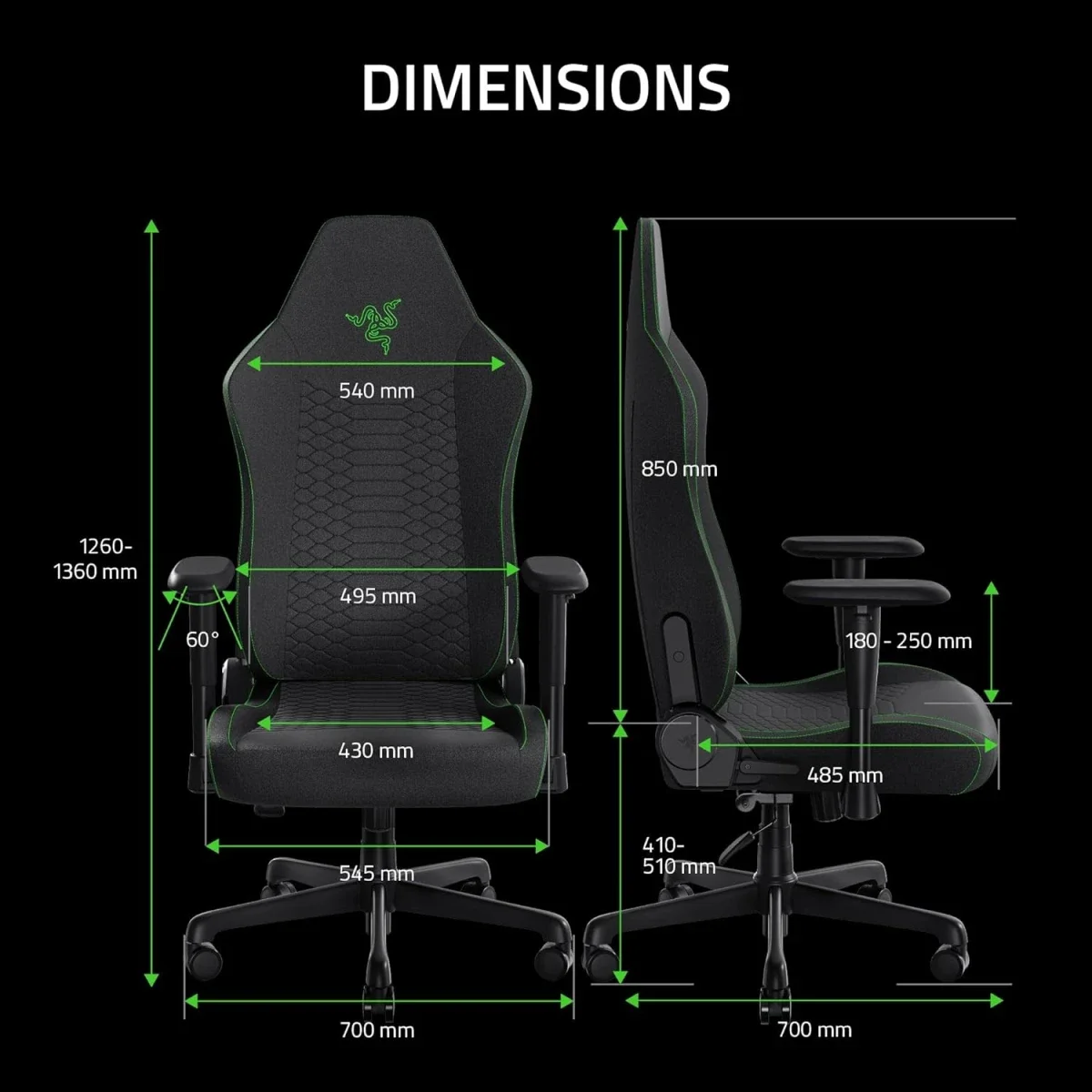 Razer Iskur V2 X Gaming Chair with Built-In Lumbar Support, Fabric, Black - Image 2