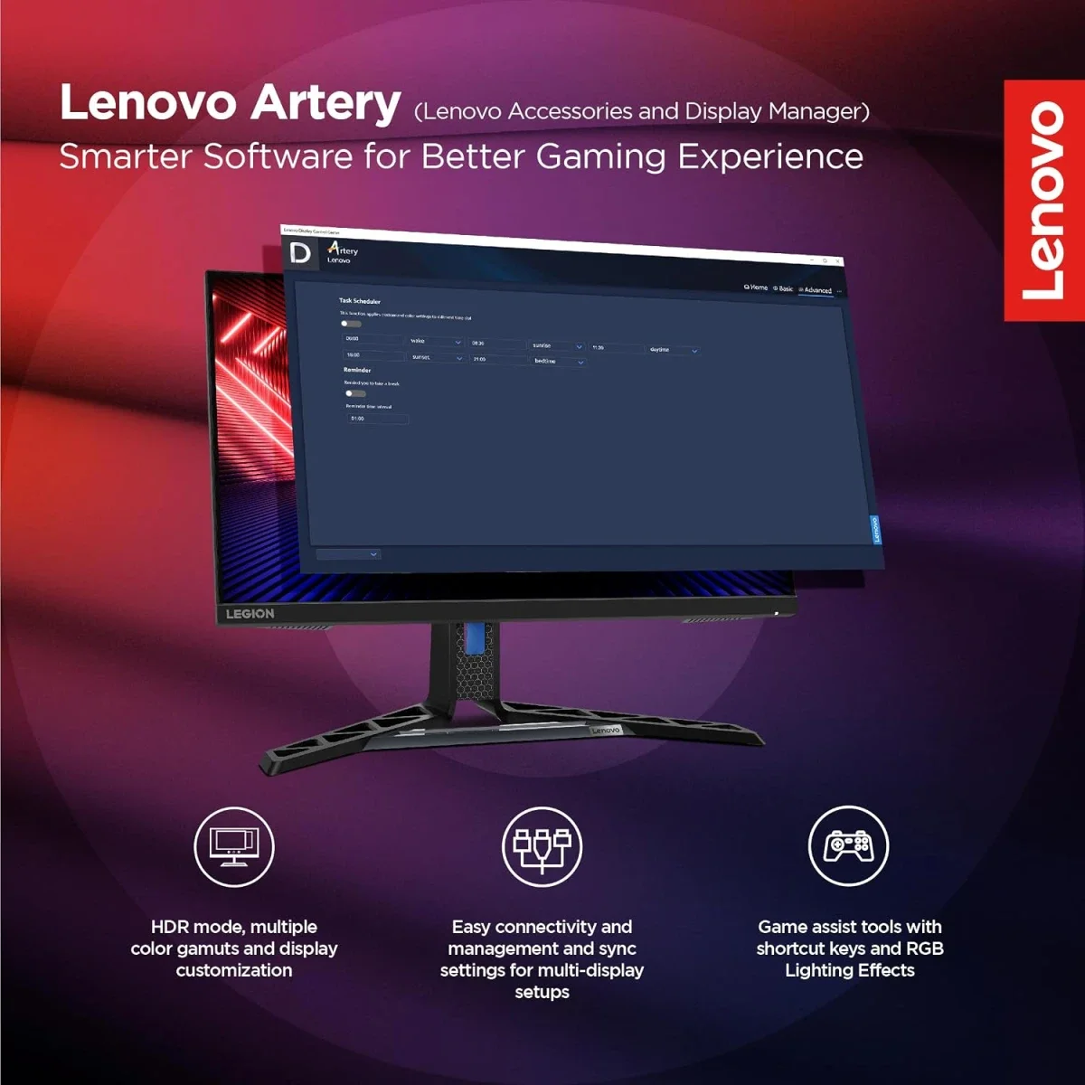 شاشة ألعاب Lenovo Legion R25i-30 مقاس 24.5 إنش FHD IPS بتردد 180 هرتز مع تعديل الارتفاع والميل والدوران الأفقي والعمودي - Image 6