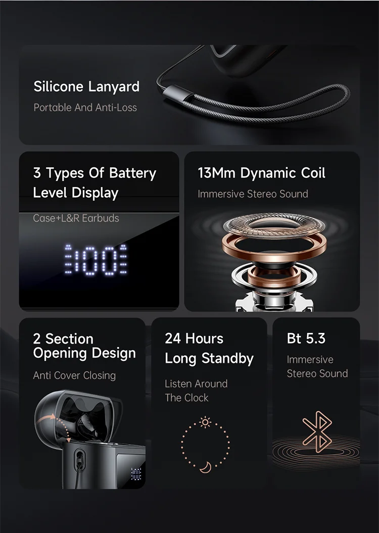 Mcdodo HP-3290 Wireless Earbuds with Bluetooth 5.3, Digital Display & 13mm Drivers - Black - Thumbnail 8