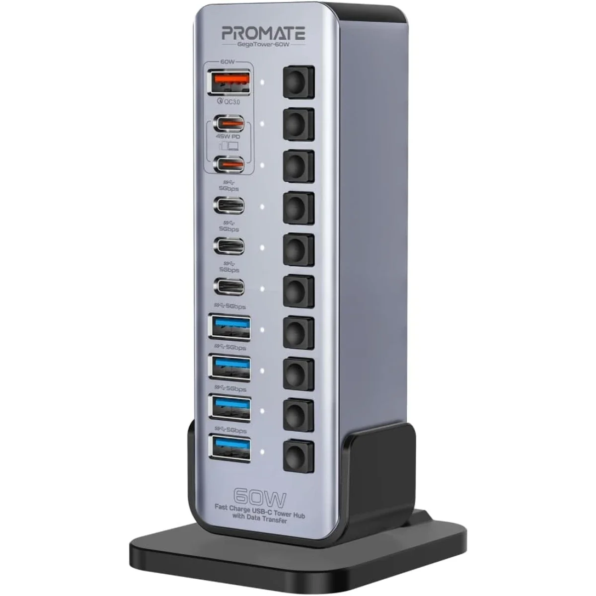 موزع USB-C متعدد المنافذ برجي 14 في 1 Promate GegaTower-60W بقدرة 60 واط - Image 2