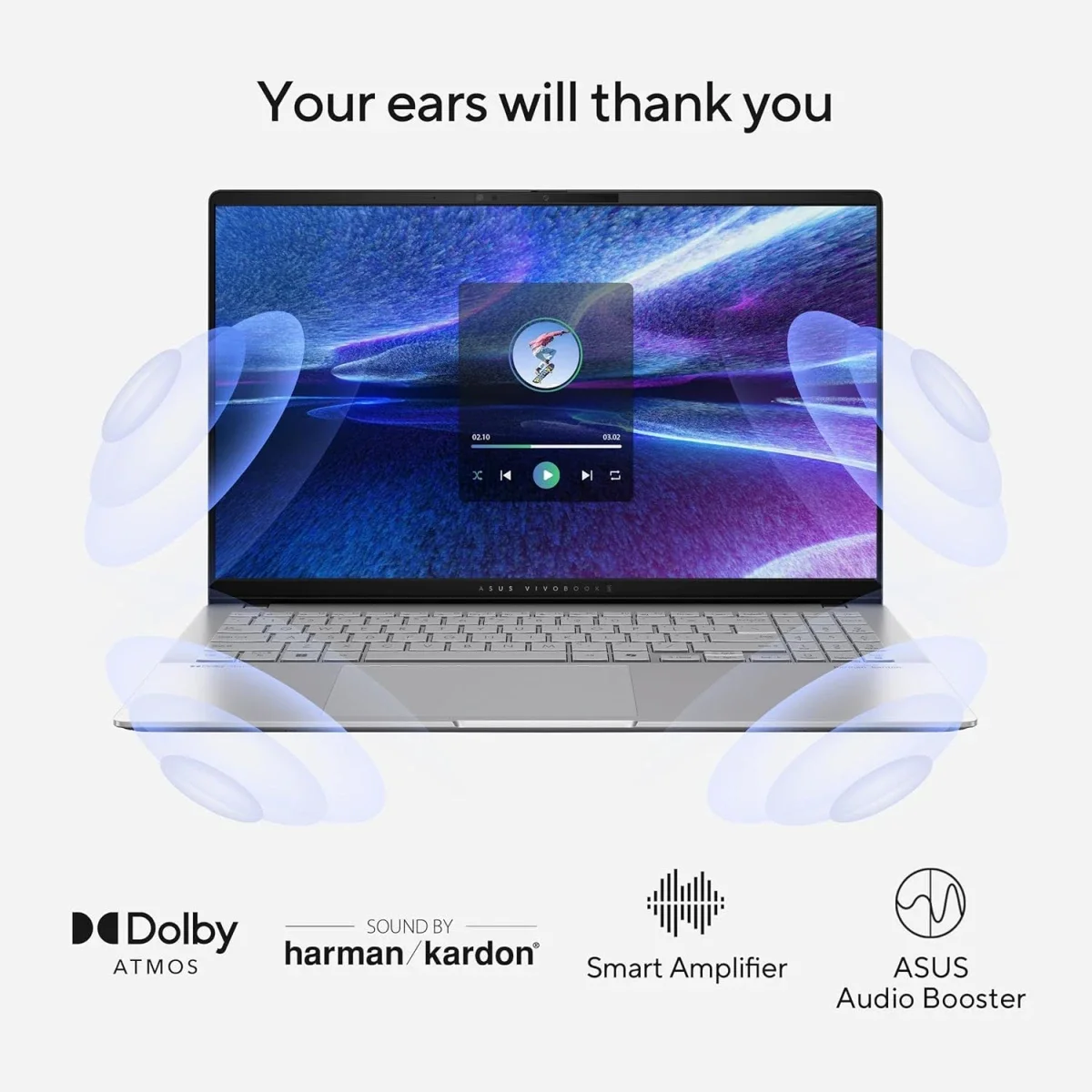 لابتوب Asus Vivobook S 15 S5507QA مقاس 15.6 إنش 3K OLED 120Hz بمعالج Snapdragon X Elite وذاكرة 32GB وسعة 1TB SSD - Cool Silver - Image 8