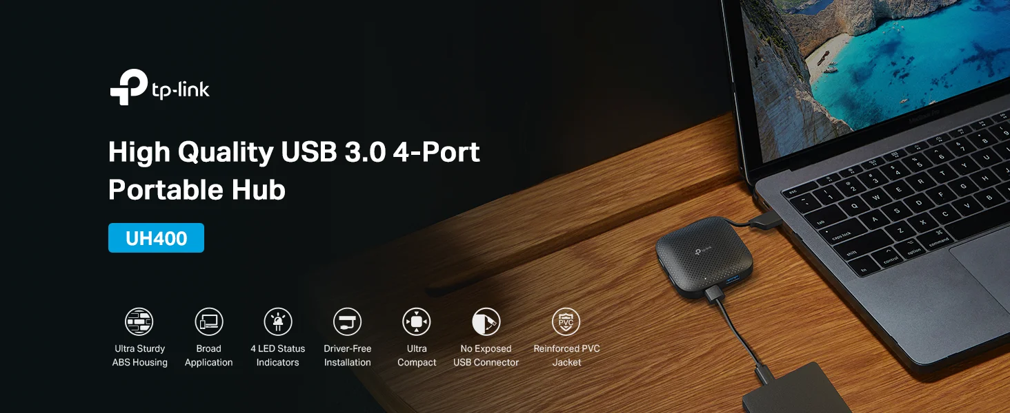 TP-LINK UH400 4-Port USB 3.0 Hub with Foldable Cable - Image 3