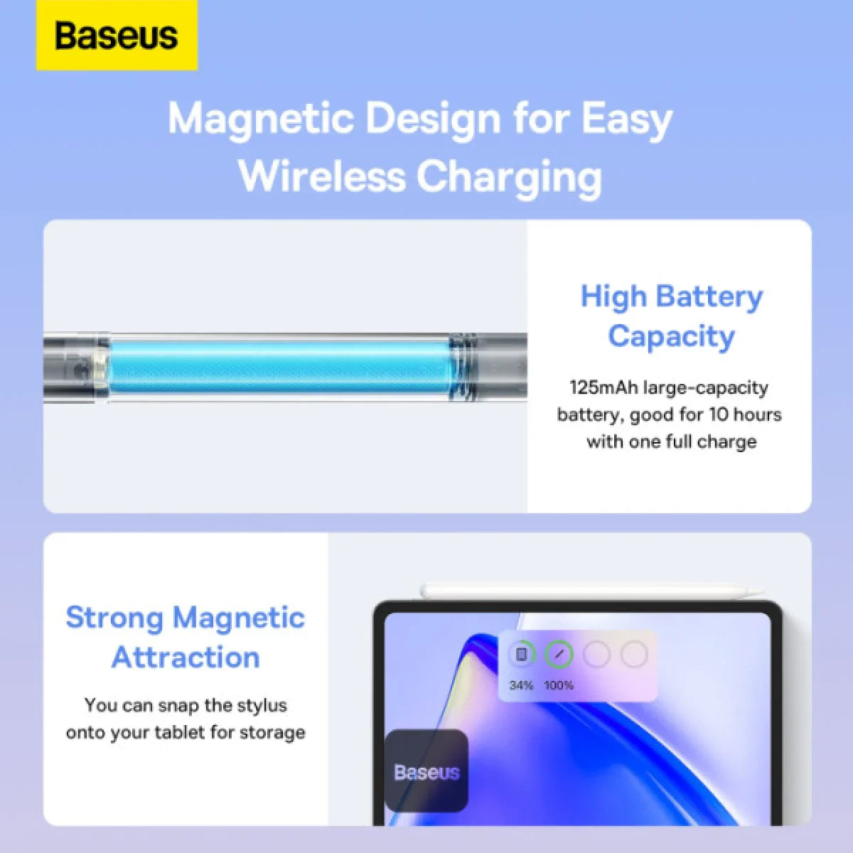 قلم لمس نشط Baseus Smooth Writing 2 Series Stylus Lite بمؤشرات LED، أبيض - Thumbnail 6