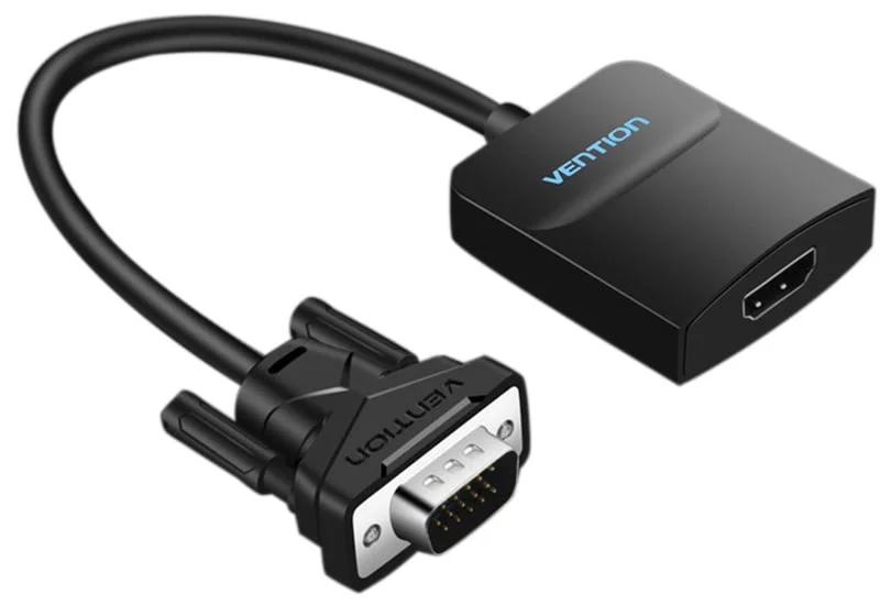 Vention ACNBB VGA Male to HDMI Female Converter, 3.5mm Audio & microUSB Power Cables, 0.15m, Black - Image 3