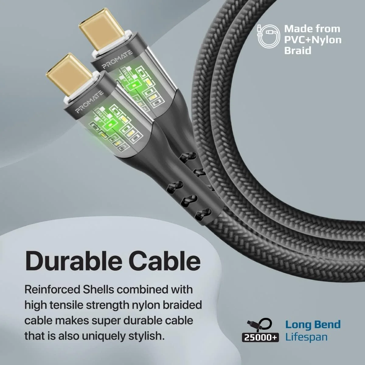 Promate TransLine-CC200 USB-C to USB-C 60W Nylon Braided Cable 2m Blue - Image 7