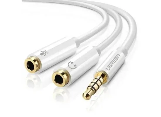 Ugreen 10789 20cm 3.5mm 4-Pole Male to Dual 3.5mm Female Headset Adapter Cable, White - Thumbnail 3