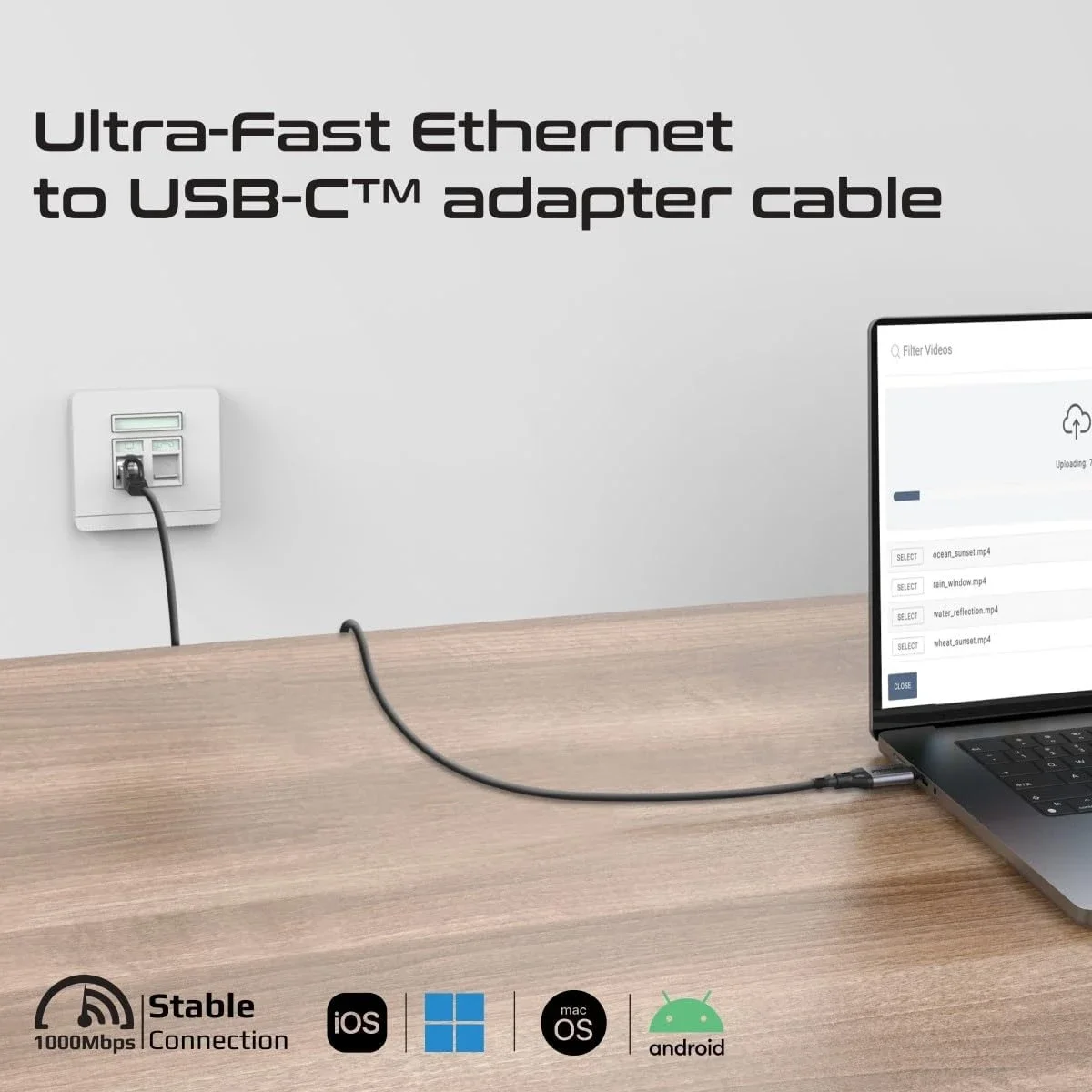 كابل محول إيثرنت إلى USB-C Promate Clink-RJ45 بطول 5 متر بسرعة 1000Mbps وUSB-C 3.2 - Image 2