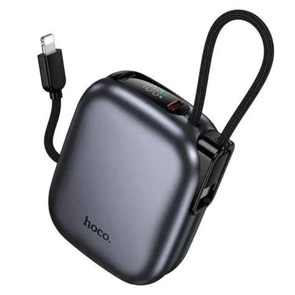 باور بانك HOCO Q49 Peak سعة 10000mAh بشحن PD20W وكابل مدمج - رمادي معدني