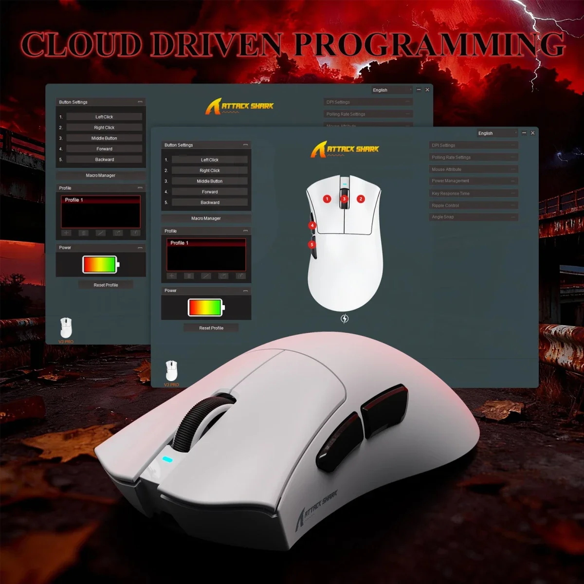 ماوس ألعاب ATTACK SHARK V3 PRO لاسلكي ثلاثي الوضع أبيض مع قاعدة شحن RGB - Image 9