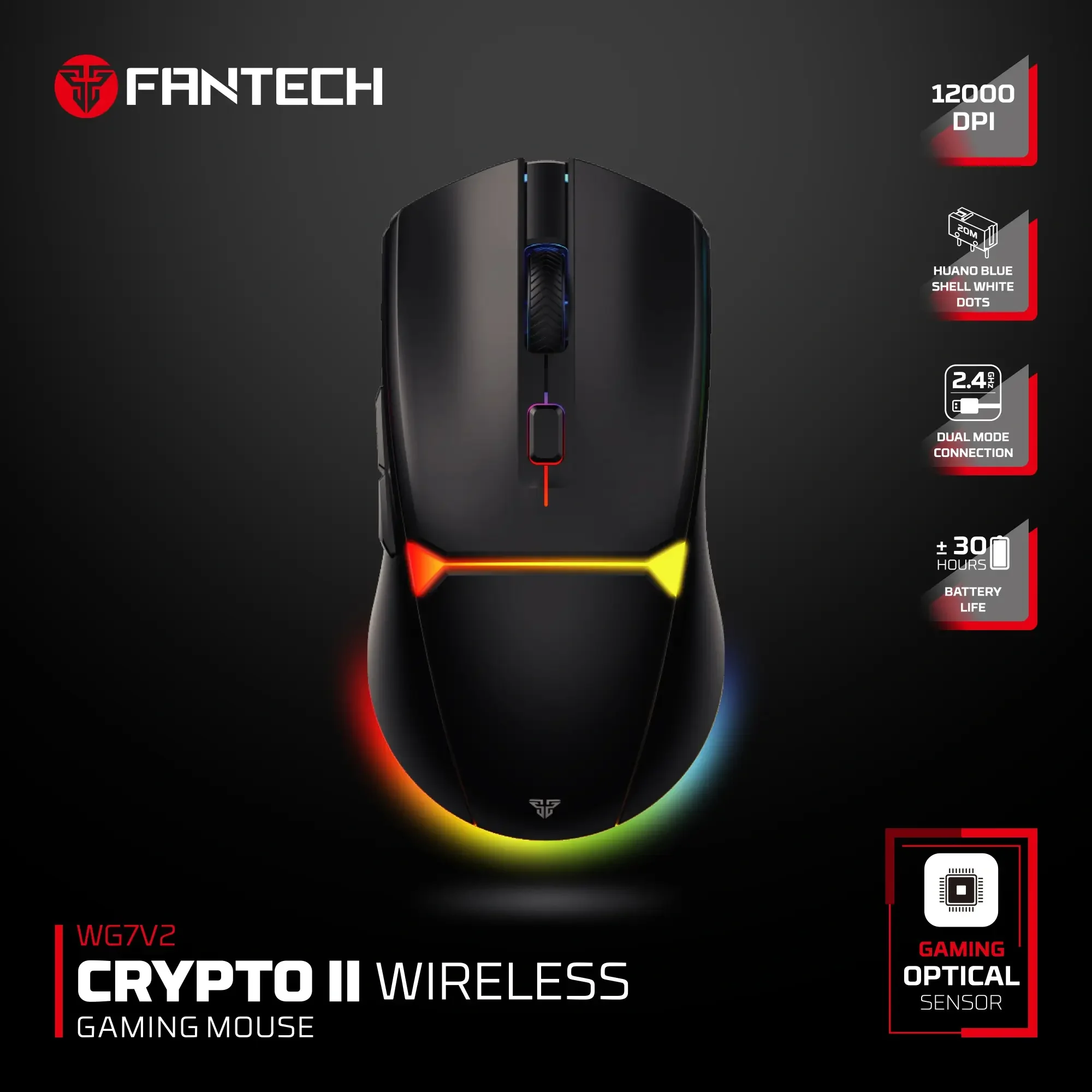 ماوس ألعاب لاسلكي Fantech WG7V2 Crypto II أسود - Image 3