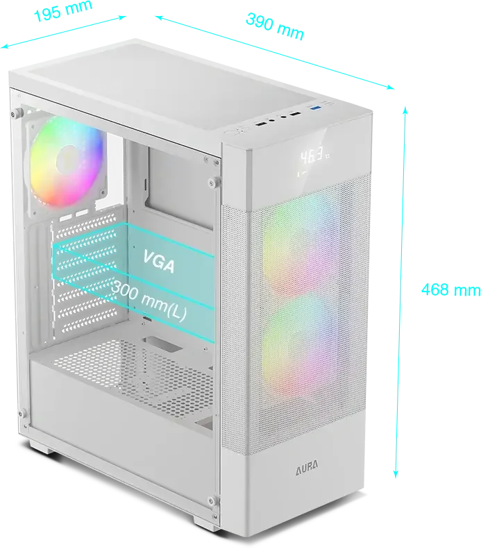صندوق كمبيوتر ألعاب GAMDIAS AURA GC5 ELITE ARGB متوسط الحجم باللون الأبيض - Image 2