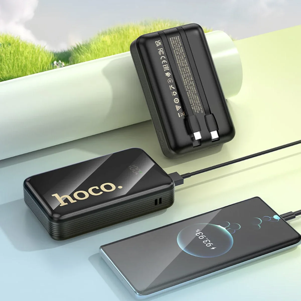 باور بانك HOCO Q37A Graceful سعة 20000mAh وشحن 22.5W + PD20W مع كيابل مدمجة، أسود - Thumbnail 7