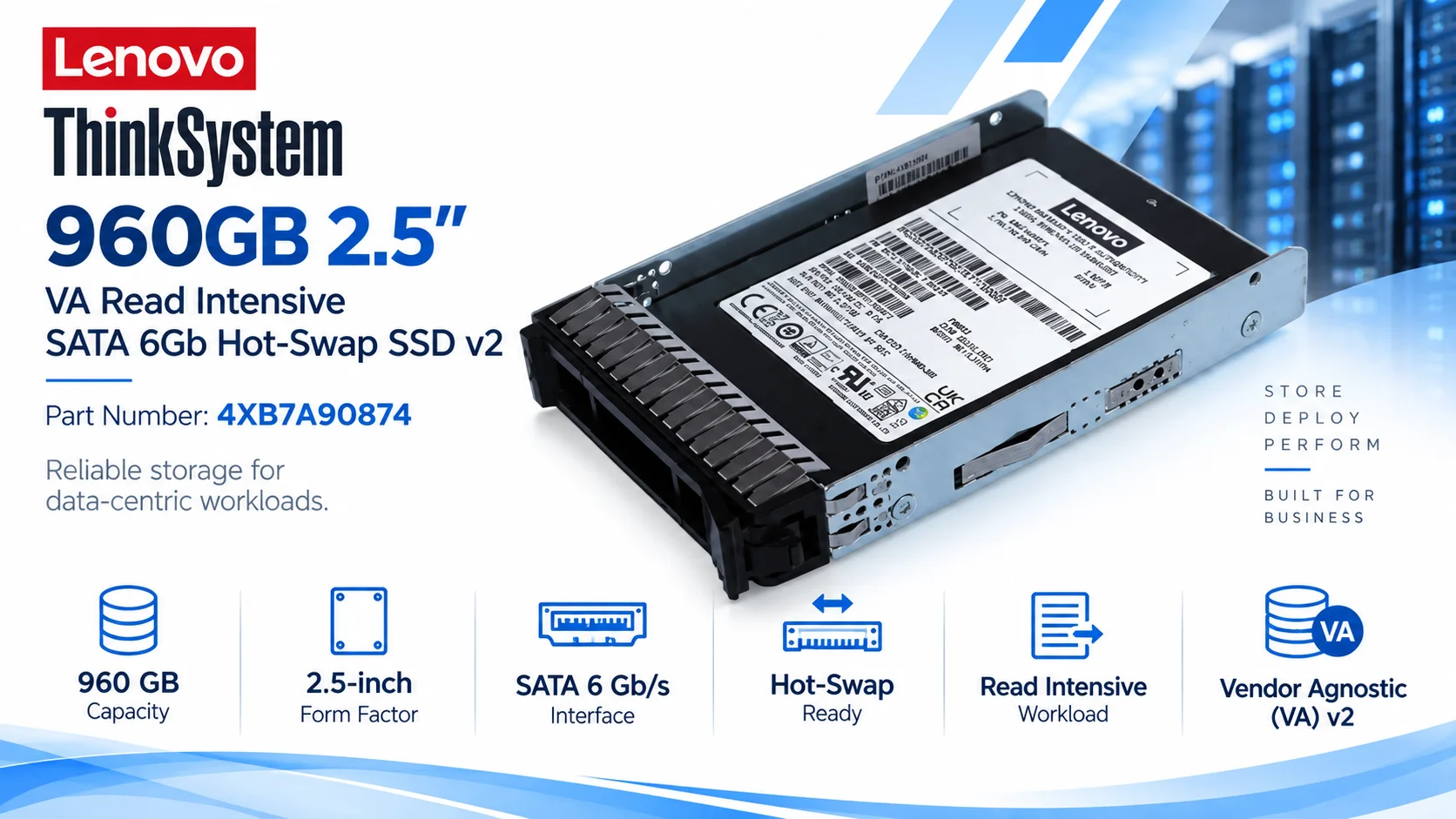 قرص SSD Lenovo ThinkSystem 960GB مقاس 2.5 إنش VA للقراءة المكثفة SATA 6Gb قابل للتبديل الساخن v2 - Image 3