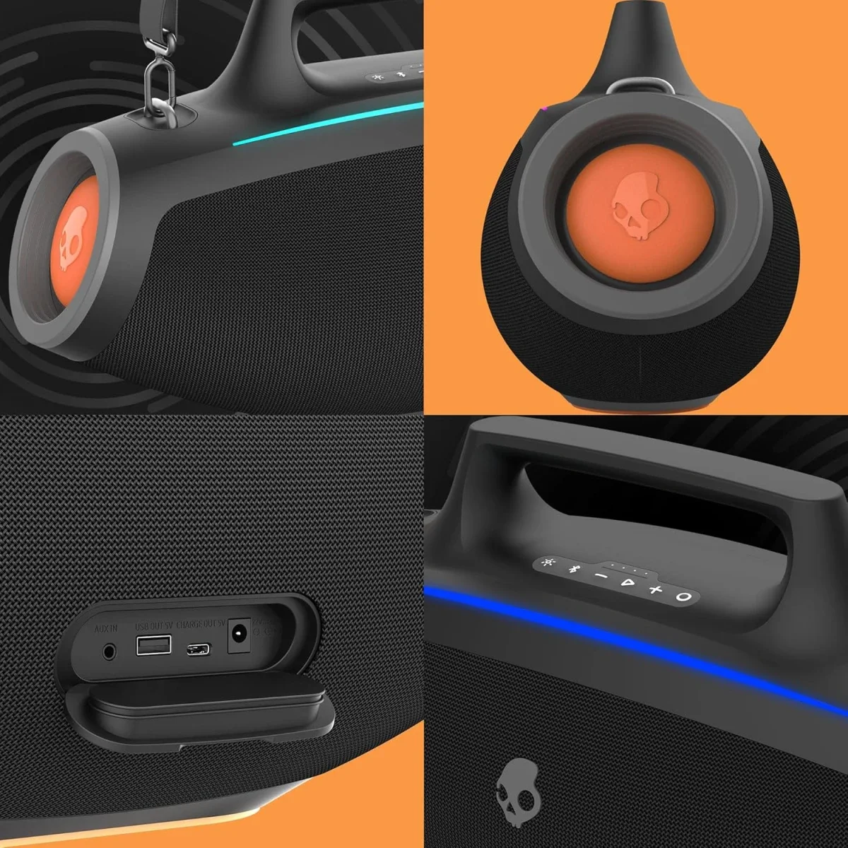 مكبر صوت بومبوكس Skullcandy Barrel بلوتوث مع عرض إضاءة LED وبطارية حتى 12 ساعة - أسود - Image 2
