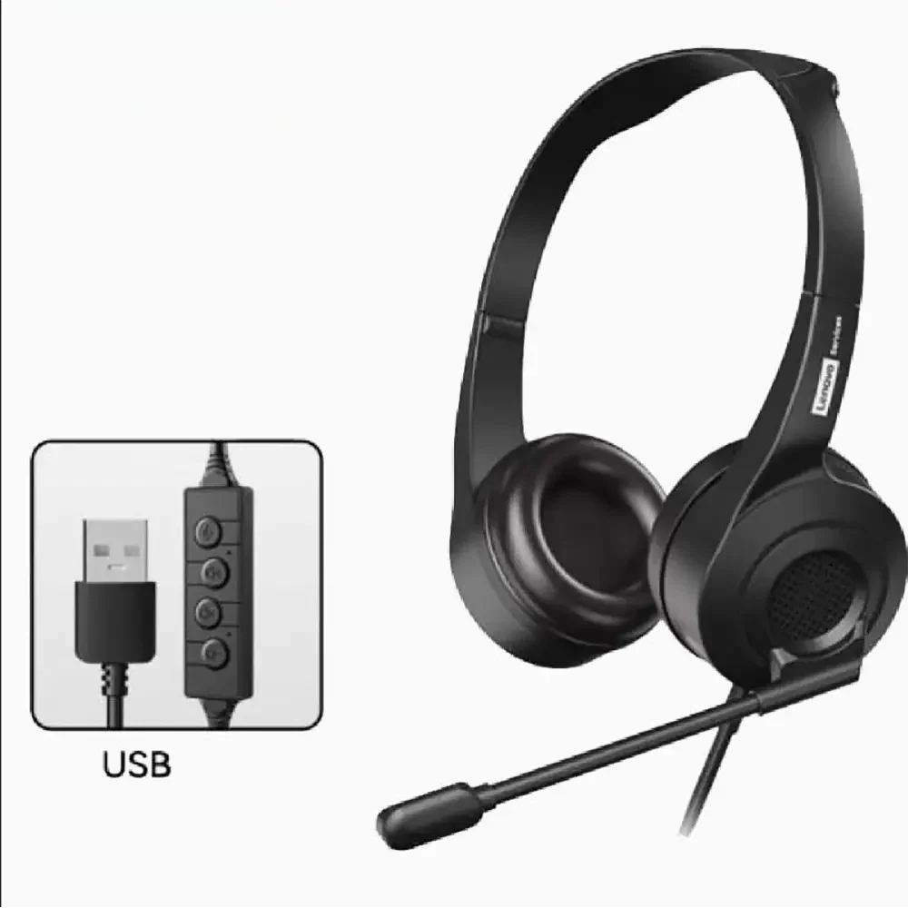 سماعة رأس Lenovo E01 ثنائية الأذن USB مع مايك وتحكم على السلك - Thumbnail 2