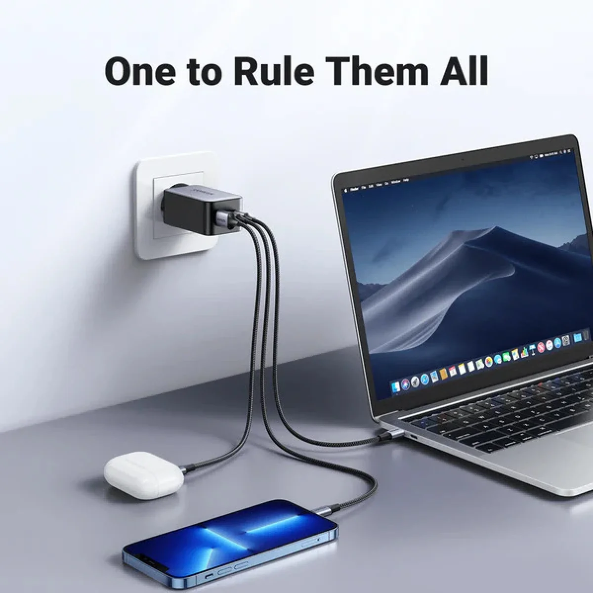 شاحن حائط Ugreen Nexode 65W GaN بمنفذ USB-C و3 منافذ - Thumbnail 6