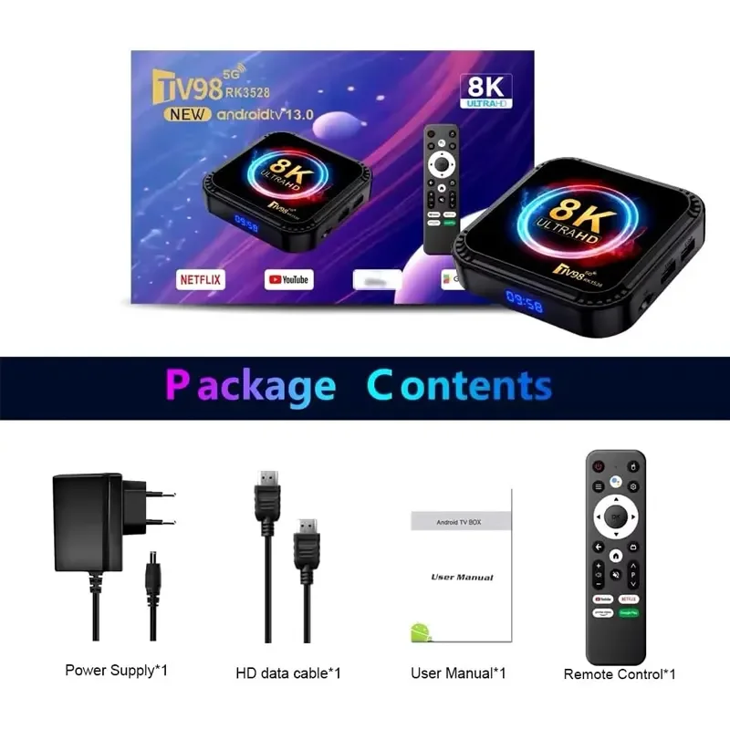 جهاز تي في بوكس ICANING TV98 بنظام Android 13.0، معالج Allwinner H618، ذاكرة 4GB+64GB، واي فاي 2.4G و5G، HDR10، BT5.0، تحكم صوتي - Image 5