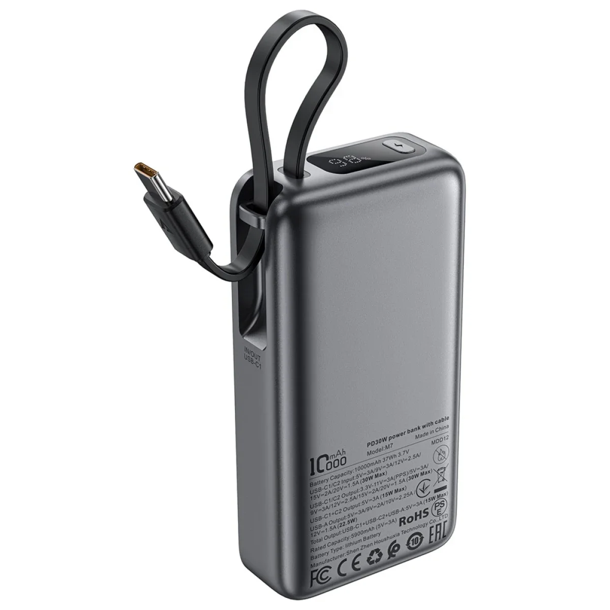 باور بانك ACEFAST M7 بسعة 10000 مللي أمبير وقدرة PD 30 واط مع كابل USB-C - أسود - Image 2