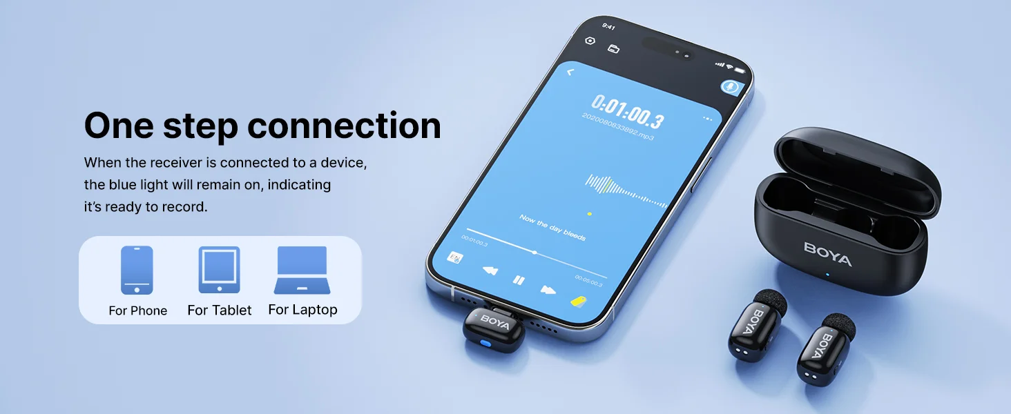 ميكروفون لافالير لاسلكي Boya Mini-14 بمنفذ USB-C وتقليل الضوضاء وبطارية 30 ساعة - Thumbnail 21