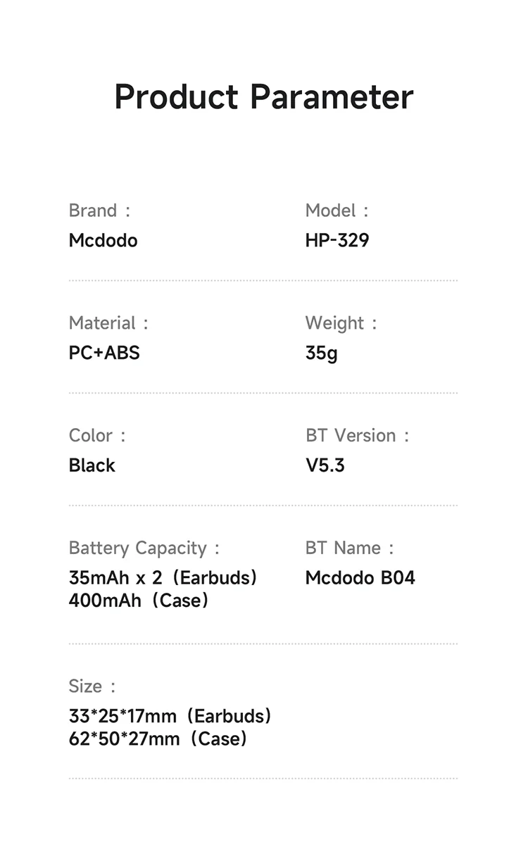Mcdodo HP-3290 Wireless Earbuds with Bluetooth 5.3, Digital Display & 13mm Drivers - Black - Thumbnail 22