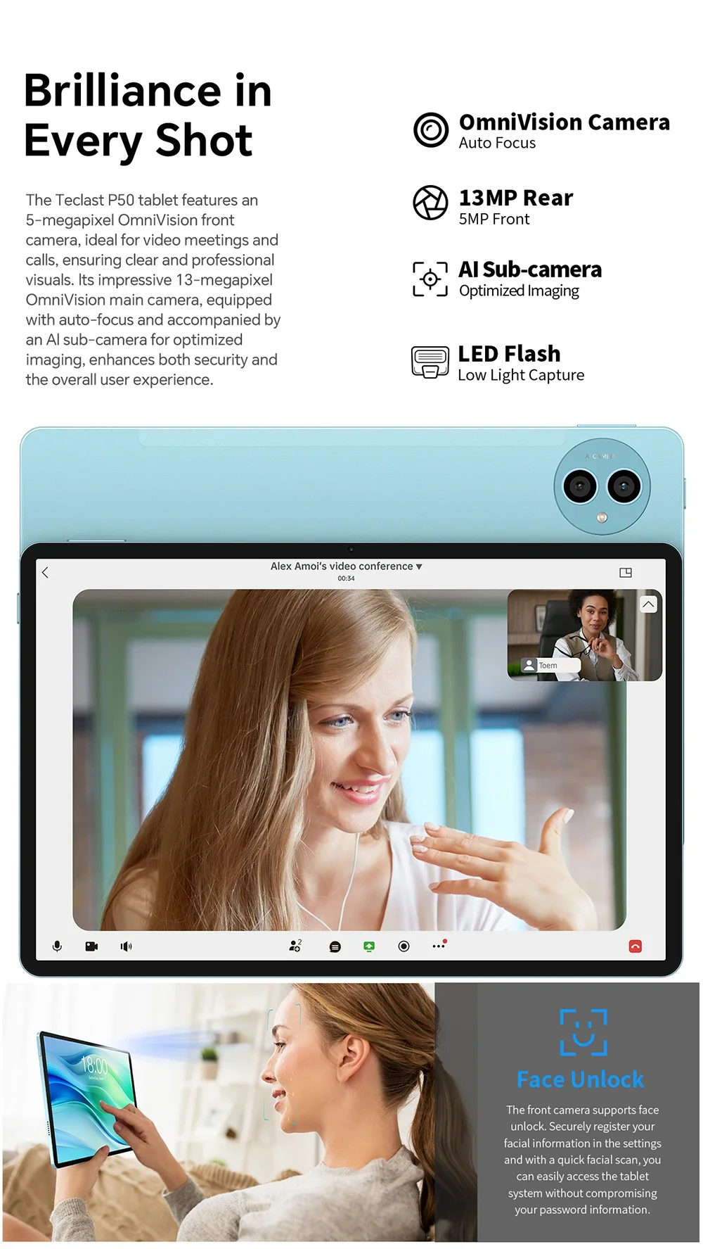 جهاز لوحي TECLAST P50 (2025) 11 إنش IPS بتردد 90Hz وأندرويد 15 وLTE، 8GB رام، 128GB، أزرق - Thumbnail 16