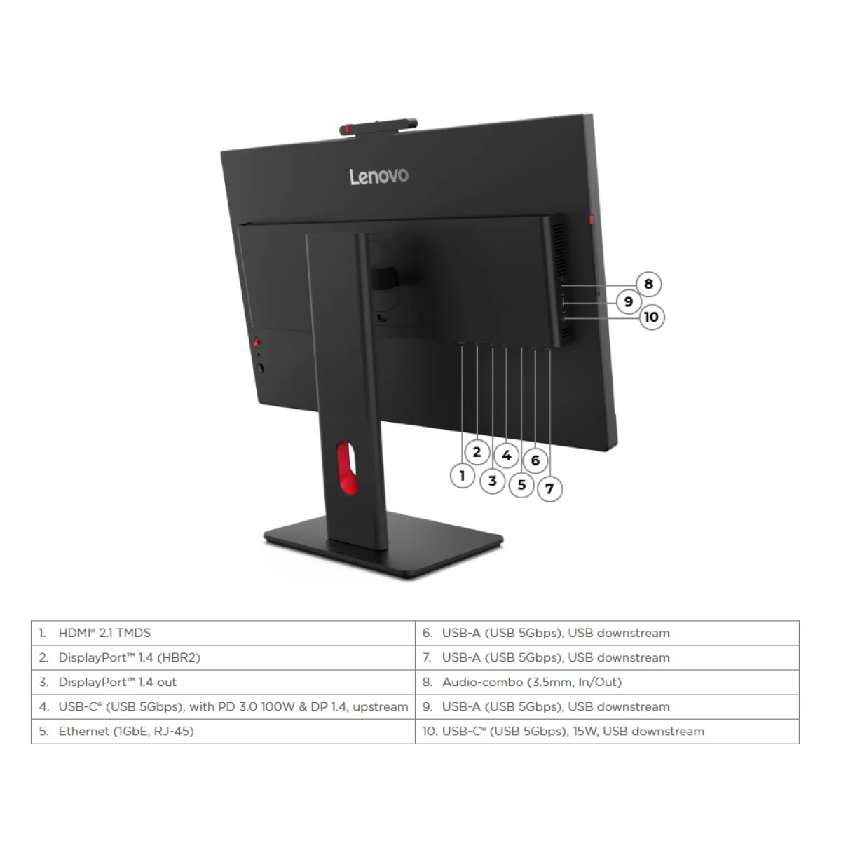 شاشة Lenovo ThinkVision T27QD-4v بحجم 27 إنش IPS QHD 120Hz للاجتماعات مع كاميرا 5MP وقاعدة USB-C 100W - Image 2